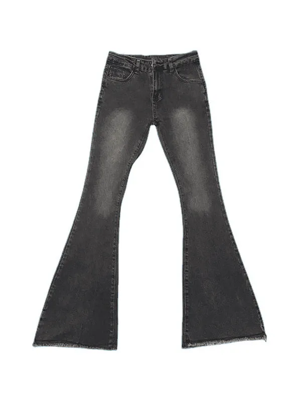 Wenkouban Dark Y2K Washed Stretch Low Waist Flared Jeans