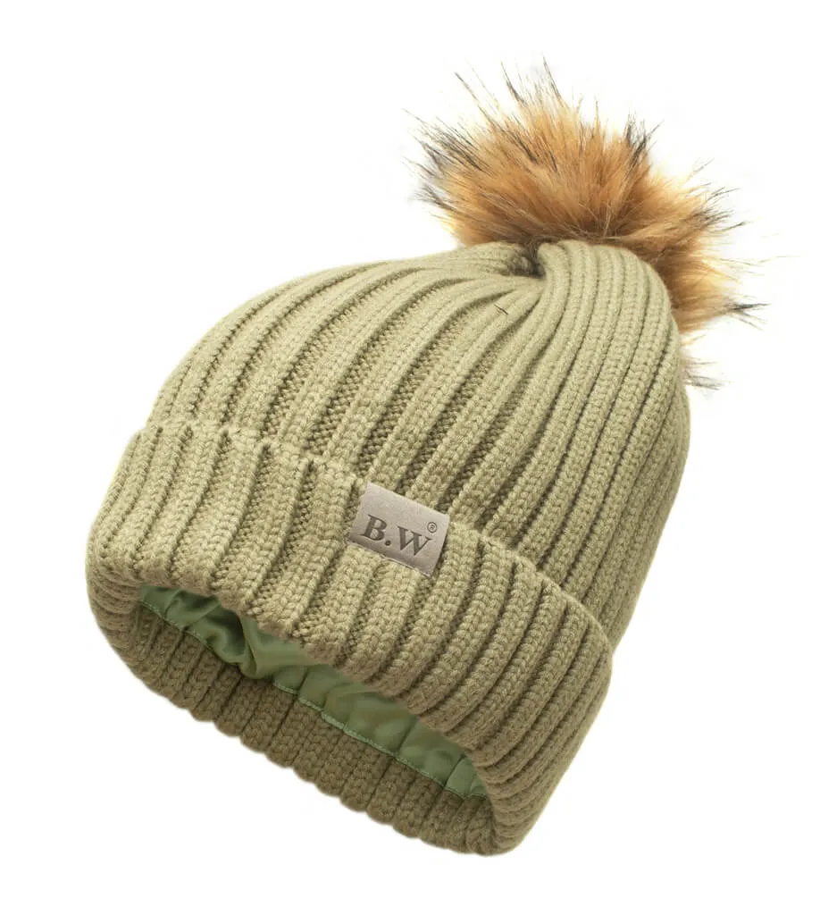 Winter Hat | Satin Lined | Natural Hair | Extra Large Olive Pom Pom