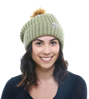 Winter Hat | Satin Lined | Natural Hair | Extra Large Olive Pom Pom