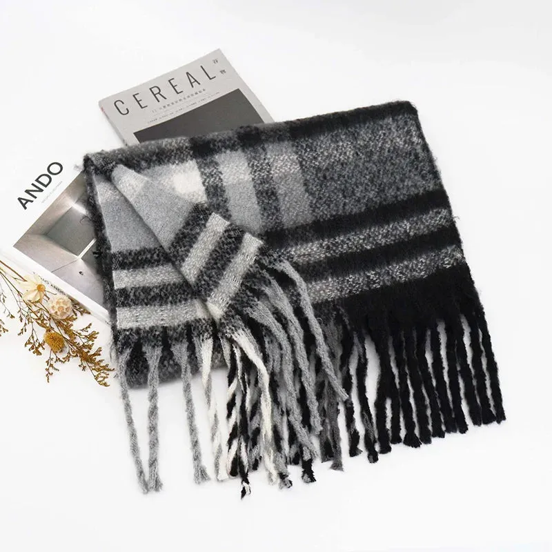 Winter Plaid Cashmere Poncho Tassel Scarf - Luxury Warm Thickened Unisex