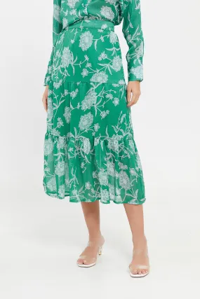 Women Green Printed Pleated Skirt