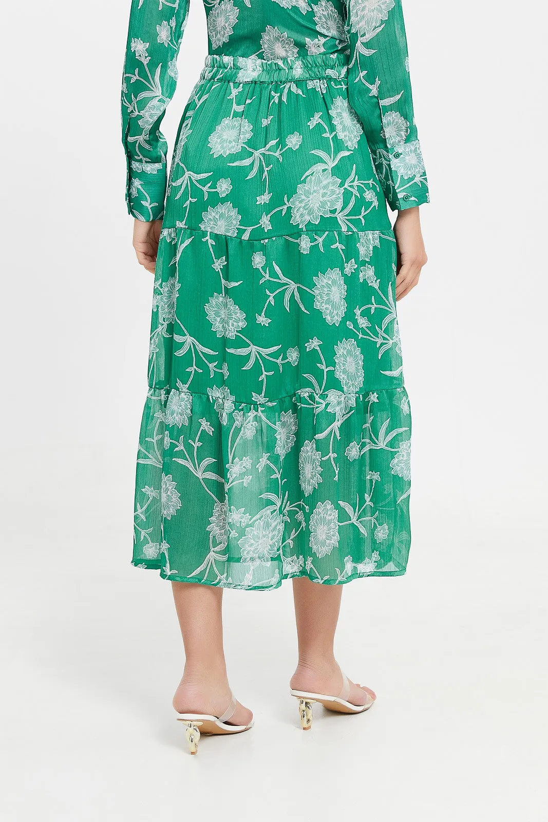 Women Green Printed Pleated Skirt