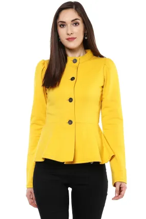 Women Mustard Fleece Peplum Jacket