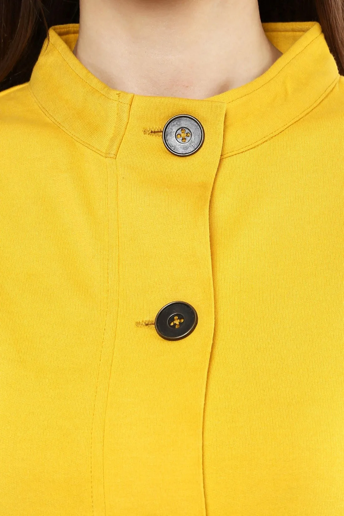 Women Mustard Fleece Peplum Jacket