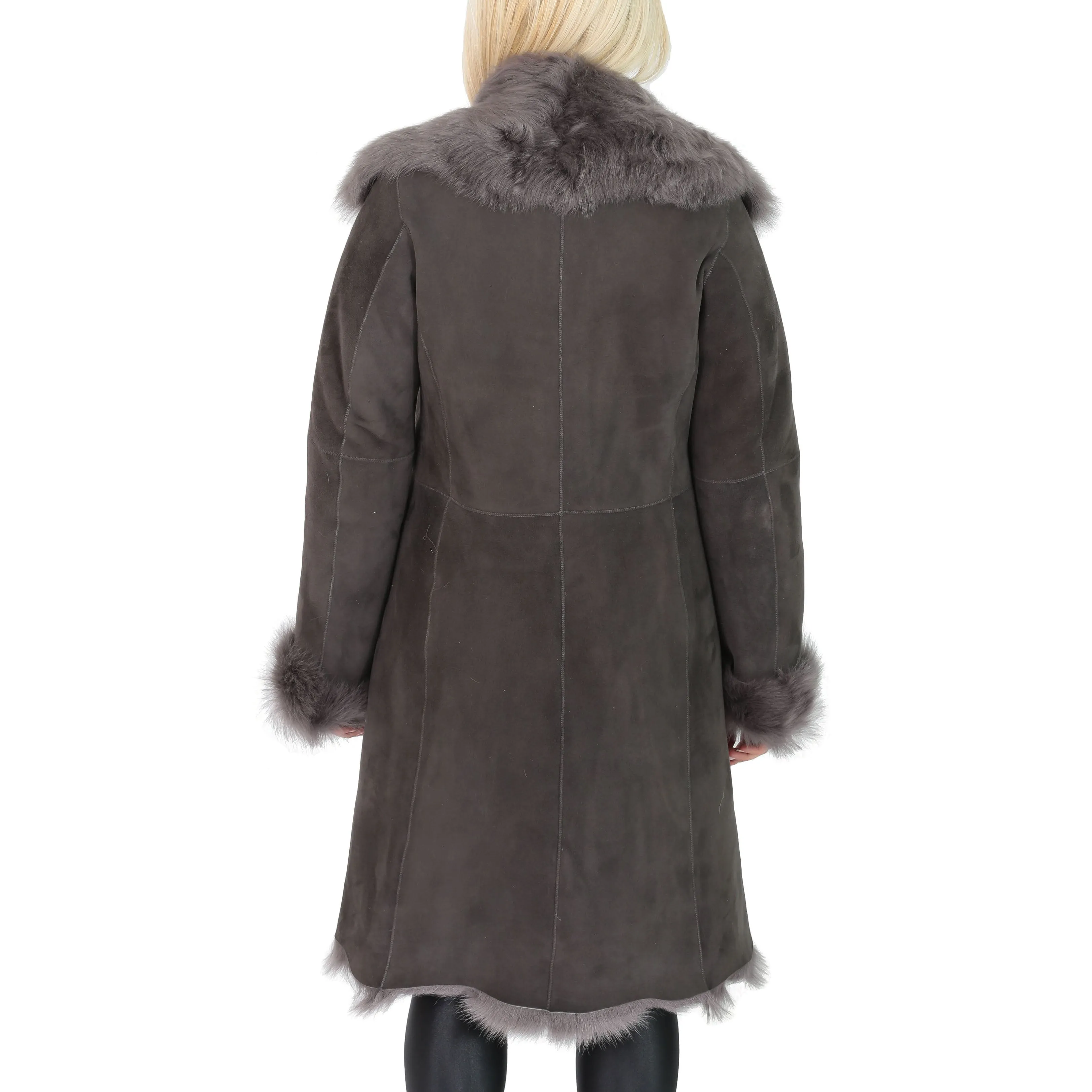 Womens 3/4 Length Toscana Shearling Luxury Coat Grey