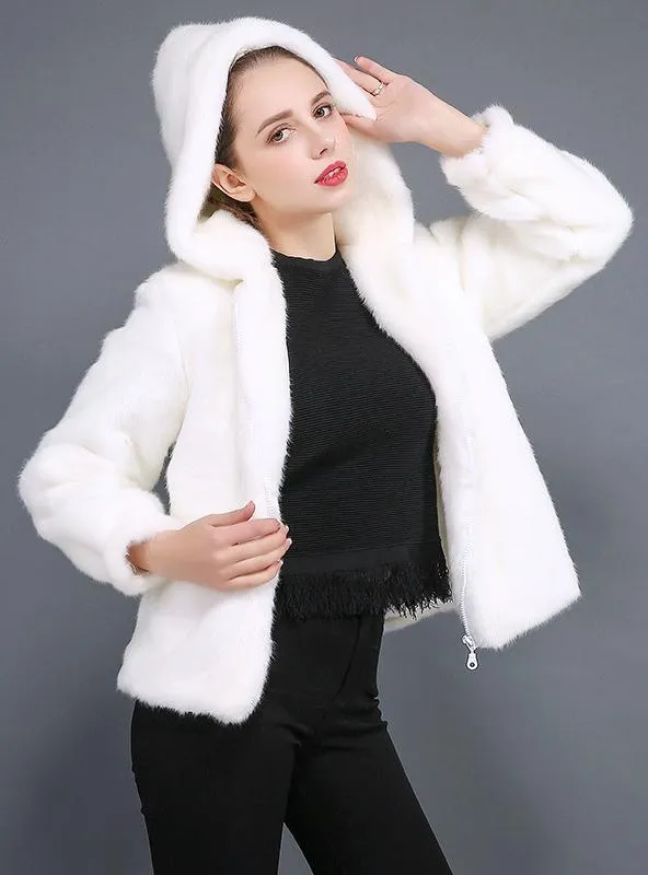 Women's Faux Fur Mink Wool Hoods Short Coat