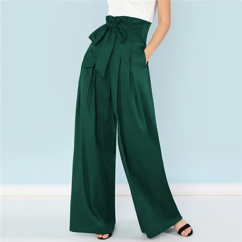 Women's High Waist Loose Belted Pants