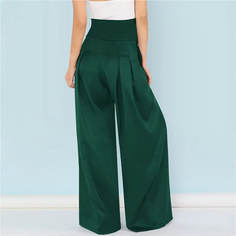 Women's High Waist Loose Belted Pants