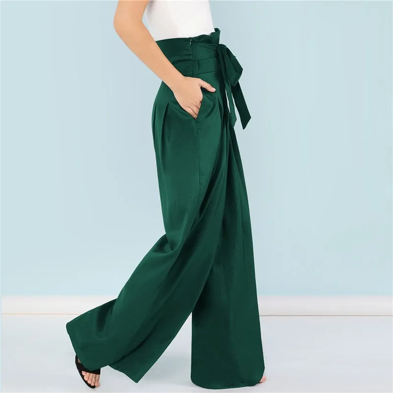 Women's High Waist Loose Belted Pants