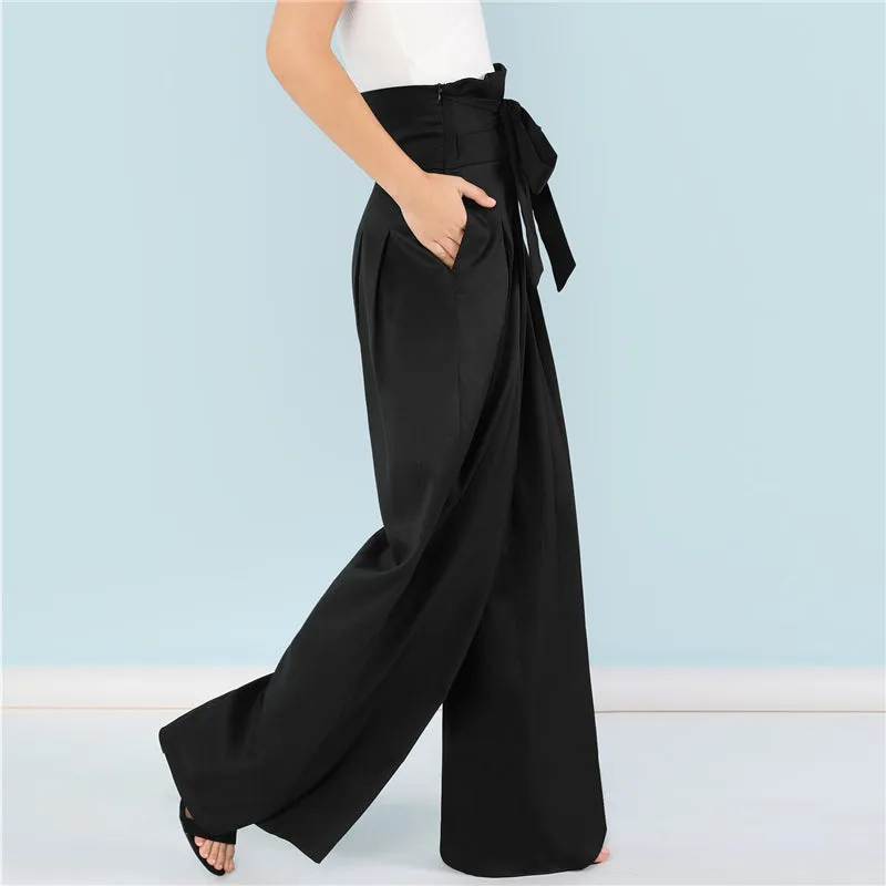 Women's High Waist Loose Belted Pants