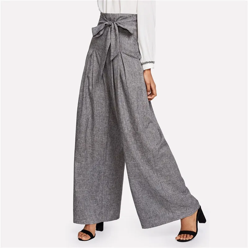 Women's High Waist Loose Belted Pants