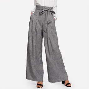 Women's High Waist Loose Belted Pants