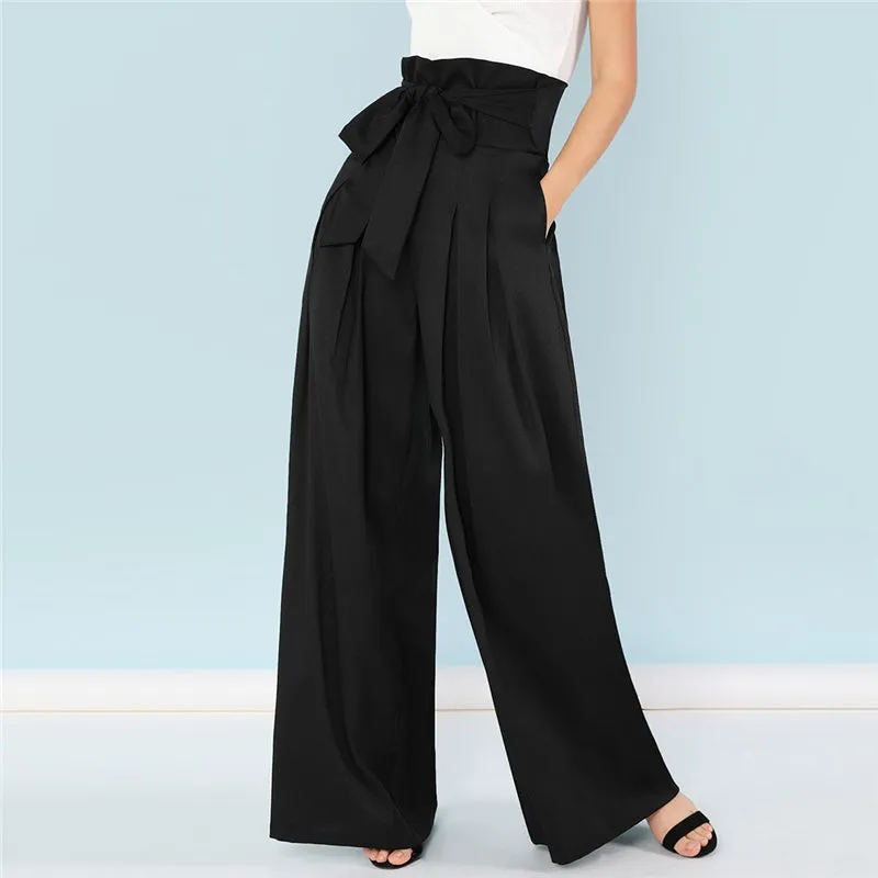 Women's High Waist Loose Belted Pants