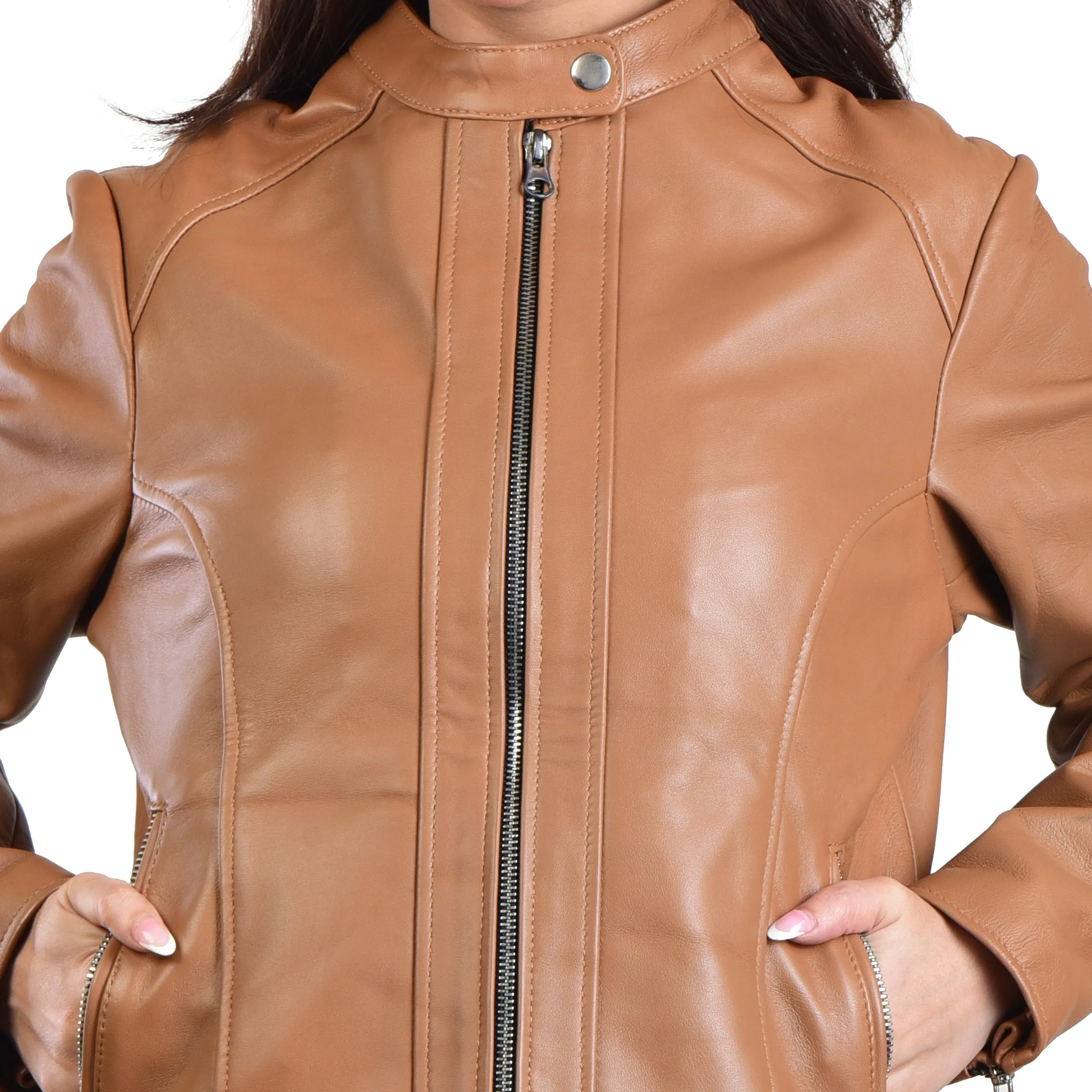 WOMENS LEATHER JACKET 410159(TAN)