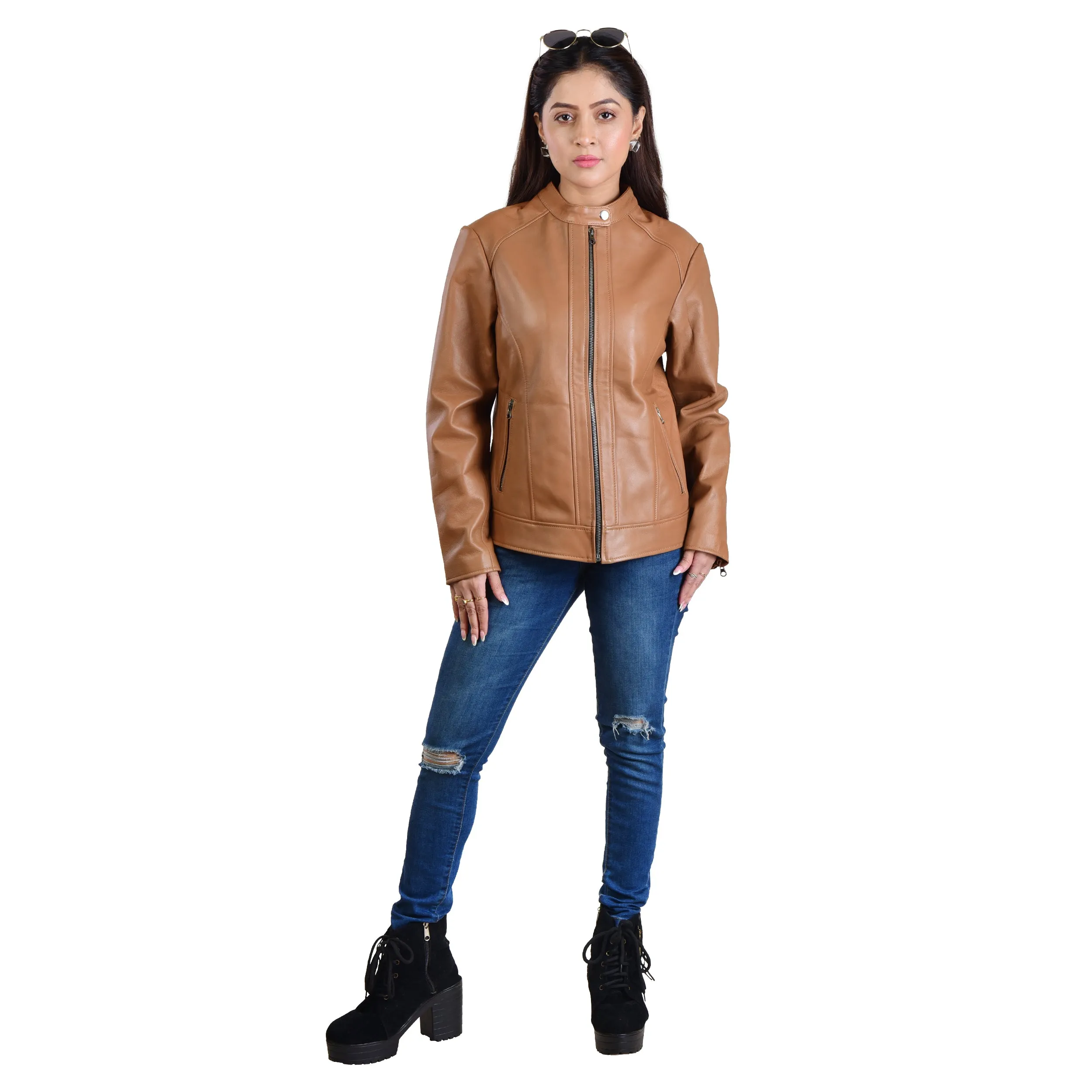 WOMENS LEATHER JACKET 410159(TAN)