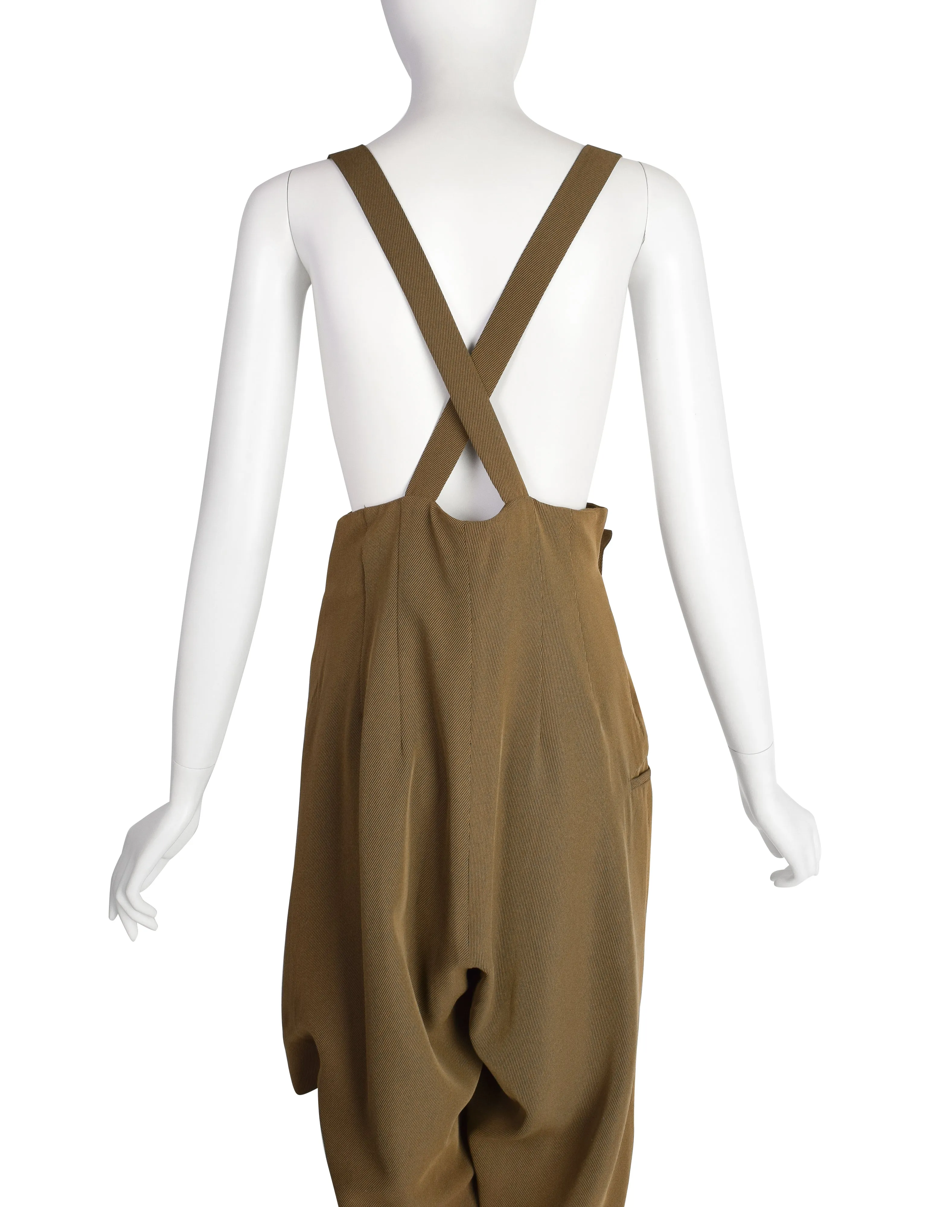 Yohji Yamamoto Vintage SS1988 Greenish-Brown High Waist Apron Pinafore Pants