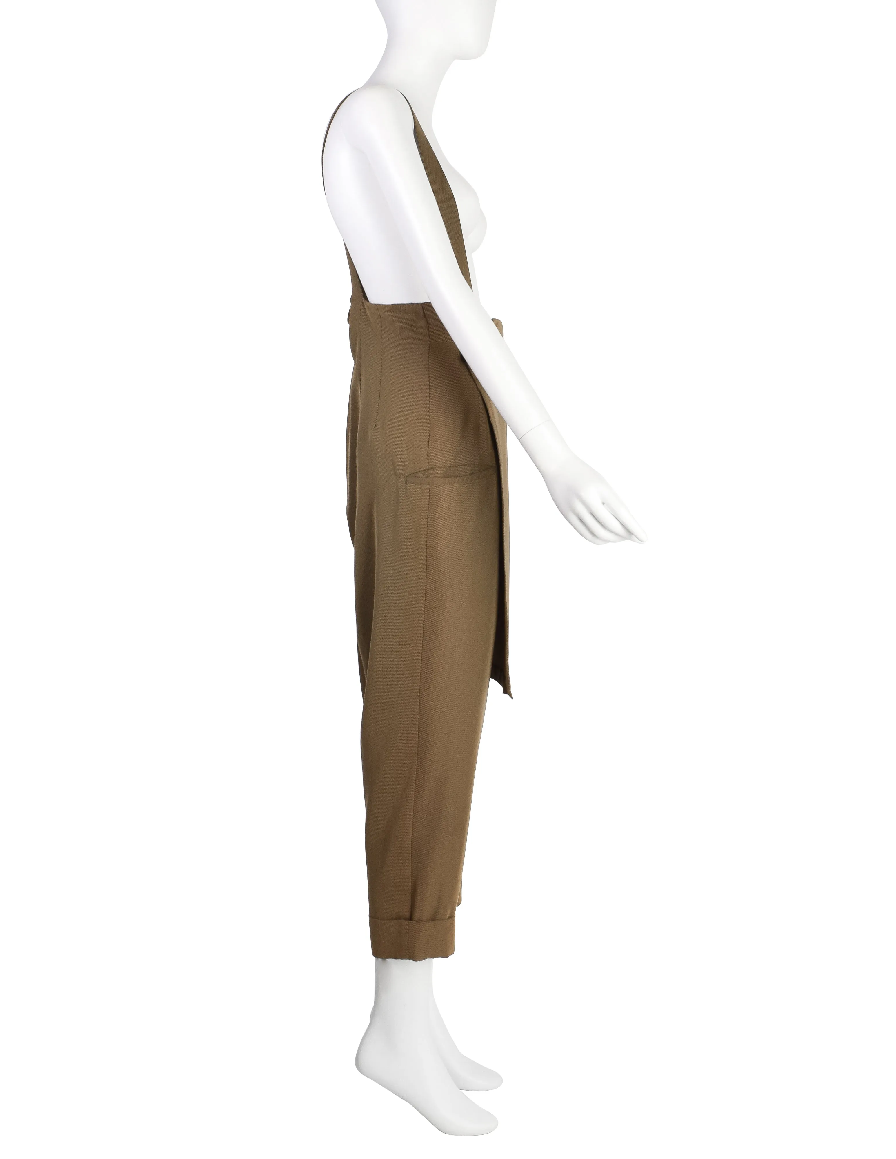 Yohji Yamamoto Vintage SS1988 Greenish-Brown High Waist Apron Pinafore Pants